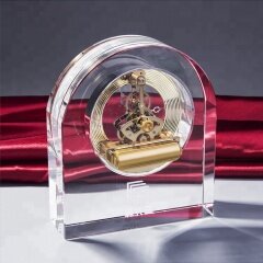 High Quality Factory Selling Unique Design Clear Optic Arch Crystal table Clock for Home Decor