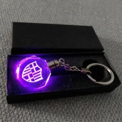 Credit guarantee Custom 3D Laser Engraving Football team logo LED light crystal Glass Keychain for Souvenir gift