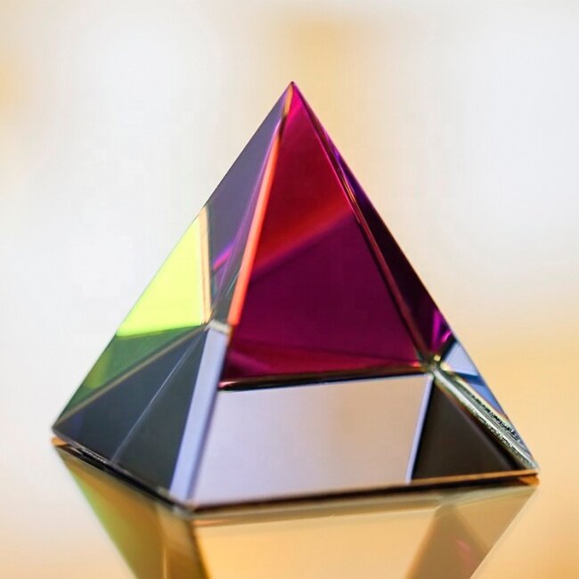 Multicolor crystal pyramid Paperweight custom 3D Laser Engraving Crystal Pyramid for Business gifts