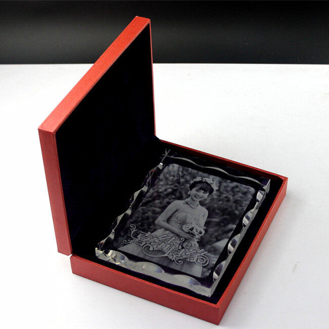 high quality custom transparent 3d crystal cube  laser engraving photo frame for Wedding gift