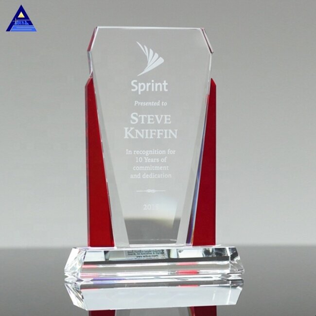 Distinction Engraved Leadership Ruby Crystal Trophy for Promotional Corporate Awards