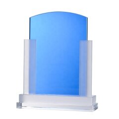 New Design Custom Blue Cheap Crystal Glass Shield Trophy Award For Souvenir Plaque