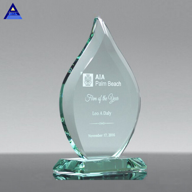 Factory Wholesale Beveled Flame Jade Glass Crystal Trophy Award With Base