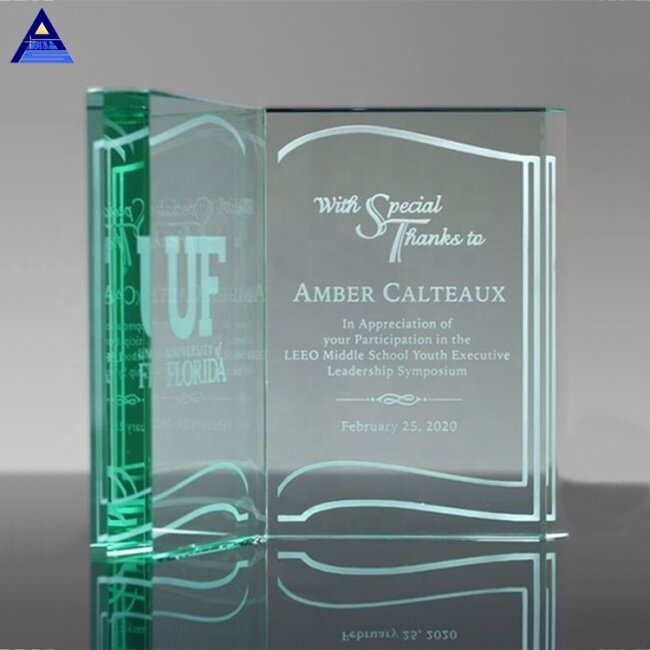OEM And ODM Elegant Custom Jade Glass crystal Book Award Trophy