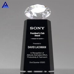 Trofeo de diamante de cristal presidencial barato de alta calidad con base negra