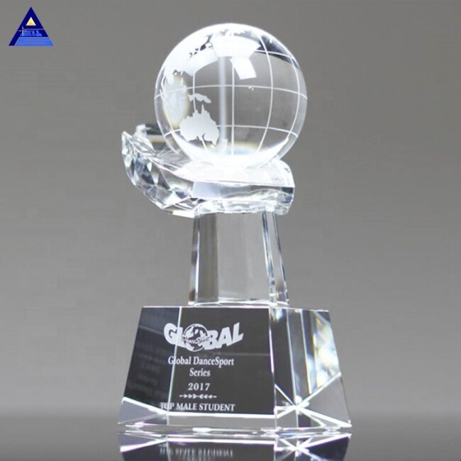Clear Blank World Map Crystal Hand Globe With Base For Office Gift