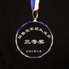 China Cheap Custom Metal Design You Own Marathon Running Sport 3D Crystal Metal Award Medal With Sublimation Ribbon
