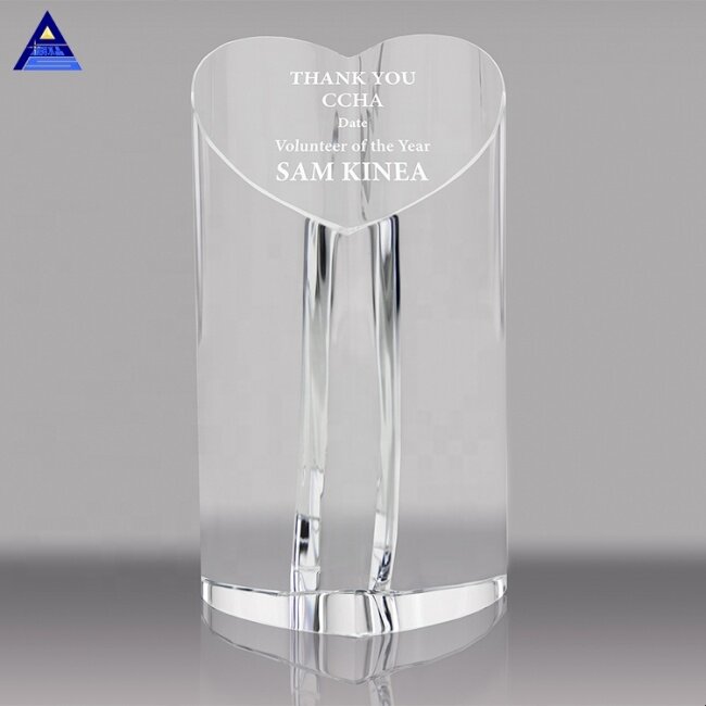 Custom Heart Shape Crystal Trophy And Award Glass Trophy Heart For Charity Events Souvenir&Gifts