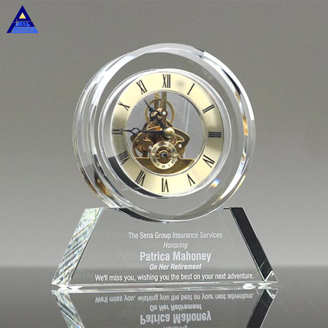 China Supplier New Design 3D Laser Engraving Crystal Desk Clock For Souvenir Gift