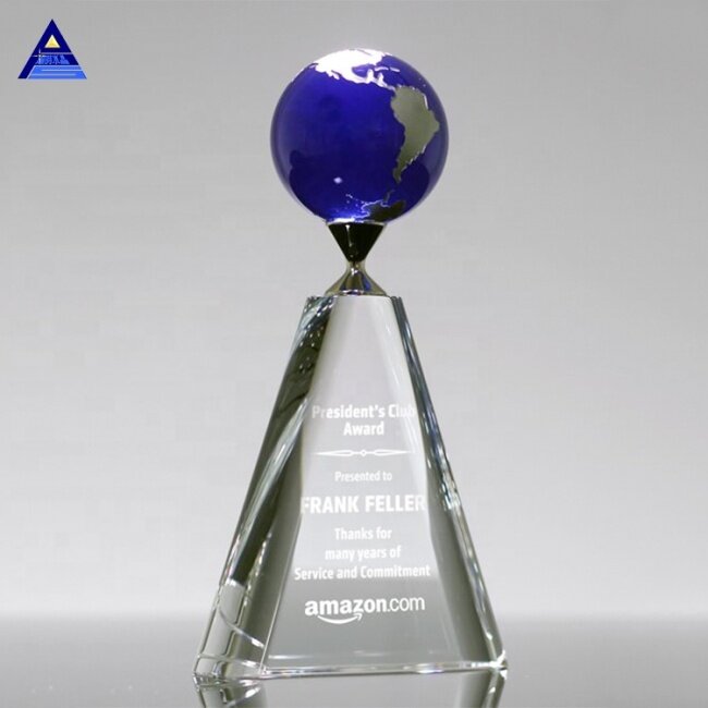 Custom Size Crystal Glass World Map Globe Centerpieces, Crystal Earth Globe For Business Gifts