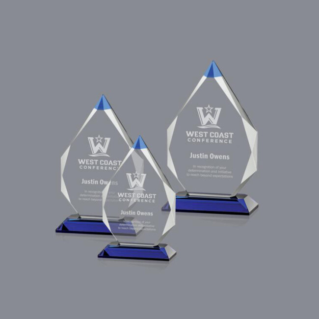 Blue Crystal Different Shape Transparent Round Trophy Award For Home Decor