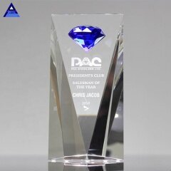 Excellence Sapphire Blue Crystal Diamond Award Trophy For Sales Goal
