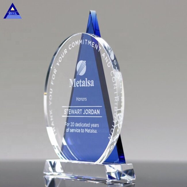 K9 Shields Round Engraved Crystal Icon Award Plaque Blue Glass Crystal Award Trophy For Souvenir Gifts