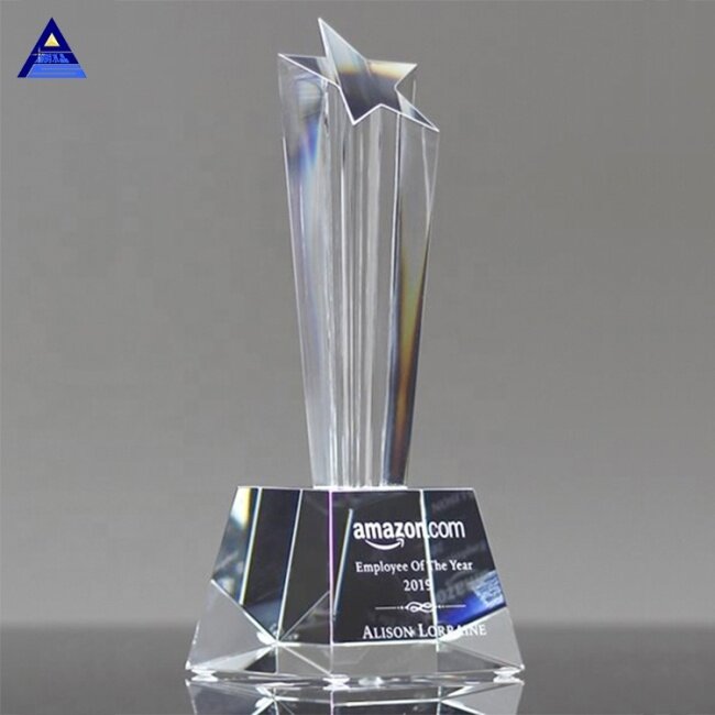 Hot Sale Monument Crystal Awards Use Custom Logo Clear K9 Star Shaped Crystal For Business Gift