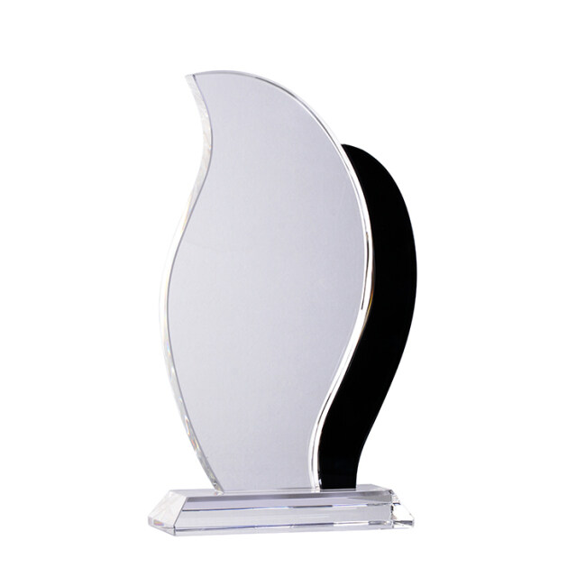 New Design Custom Clear Cutting Monument Flame Shape Blank Crystal Trophy With Base