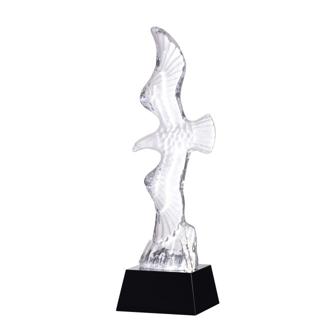 Logo Printed Unique Shape Outspread Wings Glass Crystal Eagle Plaques For Commercial Presents