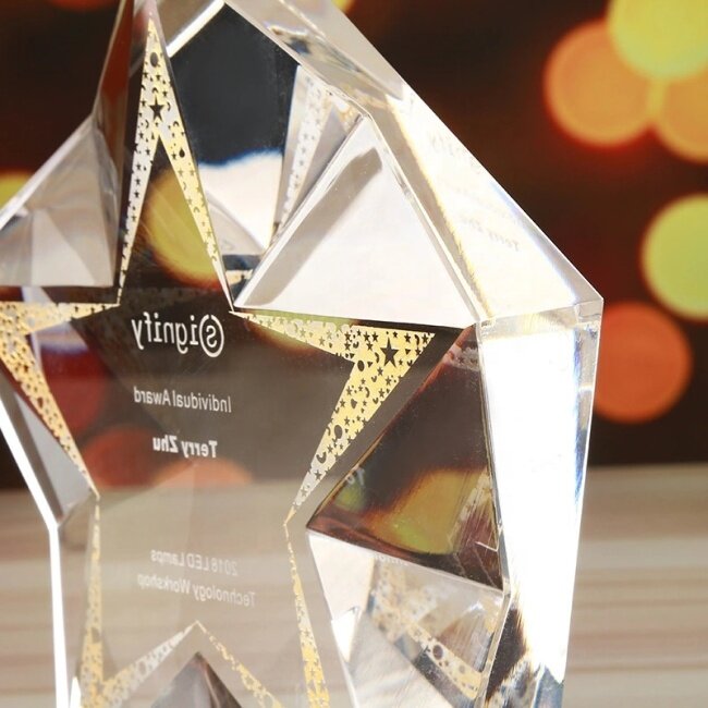 K9 Wedding Souvenir gift Crystal Glass Block/crystal star shaped paperweight Crystal Star Trophy Award