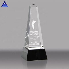 Hot Sale Manufacturer Custom New Design 3D Laser Golf Crystal Trophy Awards Wholesale Sports Trophy With Base