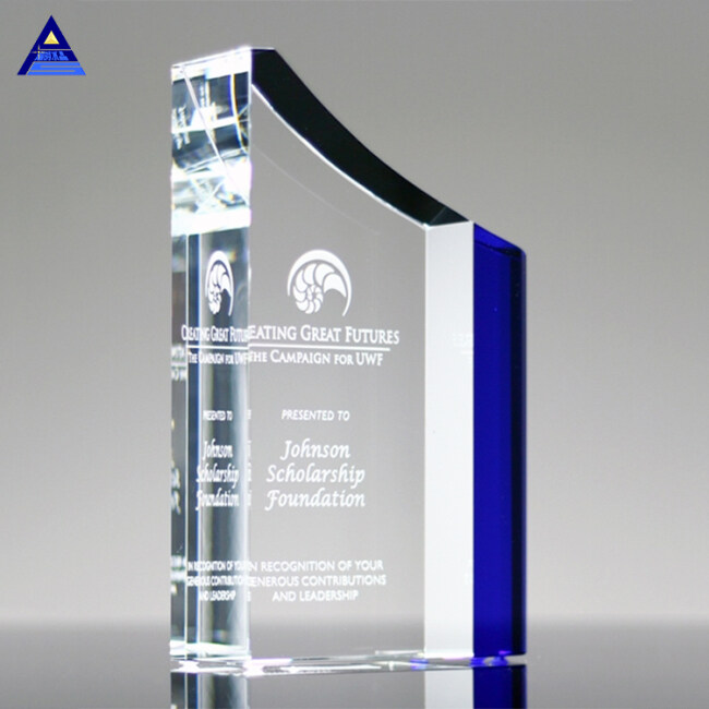 Pujiang Cheap Custom Clear And Blue Engraving Crystal Trophies And Awards