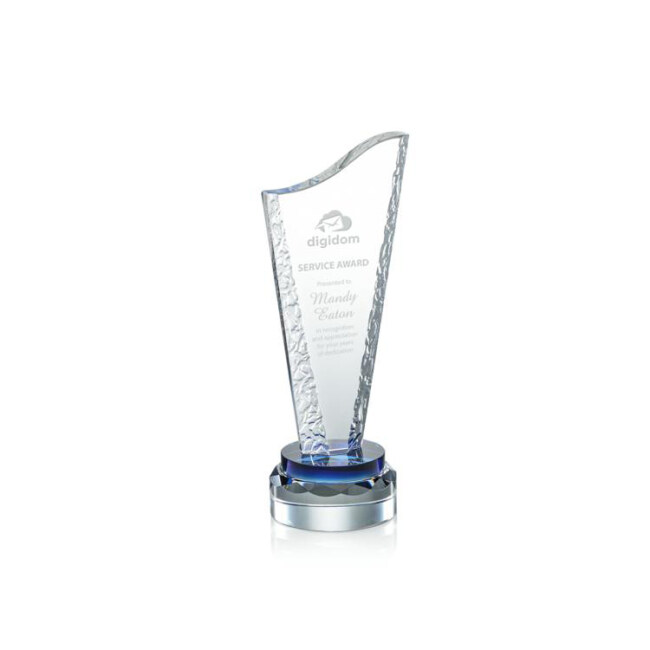 Custom Made K9 Glass Award Engraved Crystal Trophy Blue And White Crystal Trophy