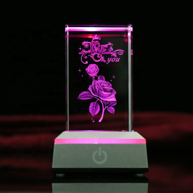 Лазерная роза 3D лазерный стеклянный хрустальный куб пустые лазерные гравированные хрустальные кубики с базовым светодиодом для хрустального подарка