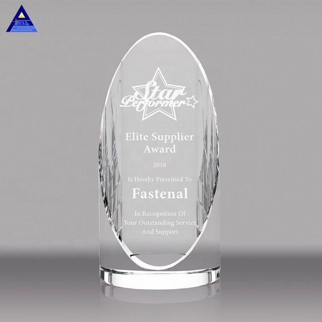 Custom Quality 3D Engrave Blank Oval Crystal Trophy/Award/Circle Pillar/Trophy Crystal