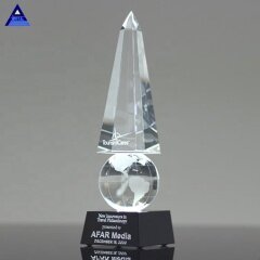 Trofeo de obelisco de globo monumental de cristal personalizado para premios corporativos de la empresa