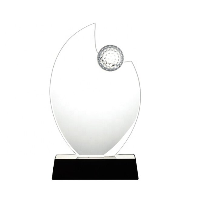 Wholesale New Design Black Base Crystal Trophy With Golf Ball Glass Award