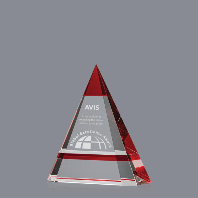 Latest Promotion Price Cheap Red Crystal Triangle Gift Award Trophy for Corporate Promotional Gifts