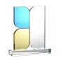 New Design Custom Engraved Leaf Shaped Colored Crystal Plaque Trophy Award With Cube Clear Base