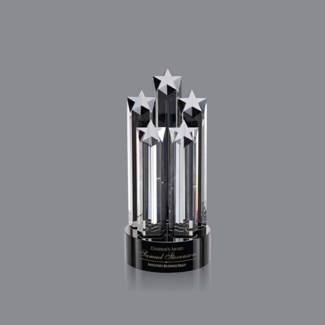 Three-dimensional transparent pentagram crystal trophy Award