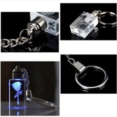 K9 пользовательский светодиодный фонарик кристалл брелок / 3D лазер внутри розы брелок кристалл для свадебного подарка