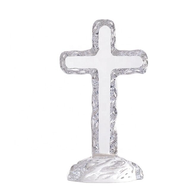 High Grade Clear Crystal Glass Standing Cross Religious Awards Crystal Cross Awards