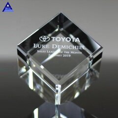 Factory Antique Carved Clear Crystal Cube Paperweight For Sale