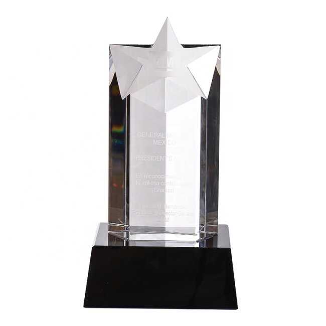 Top Selling Personalized Cheap 3D Laser Engraving Bevel Star Crystal Award Trophy