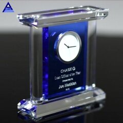 Simple Style Modern Unique Shape Clear Engraved Crystal Clock For Decorative