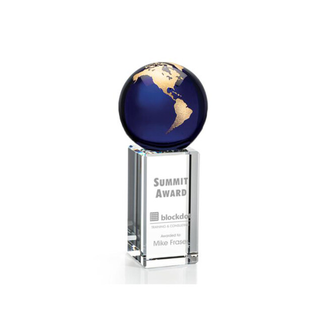 Luz Globe Award - Blue  Globe Commemorative Glass Crystal Ball Awards And custom Trophies