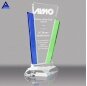 Custom Quality 3D Engrave Crystal Marquee with Blue & Green Uprights Awards