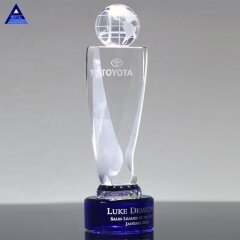 Trofeo de globo terráqueo de cristal óptico grabado para recuerdos de viajes de viajeros