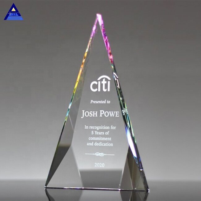Cheap New Design Clear Customized Business Wedding Gift Plaque Prismatic Shape Crystal Trophy