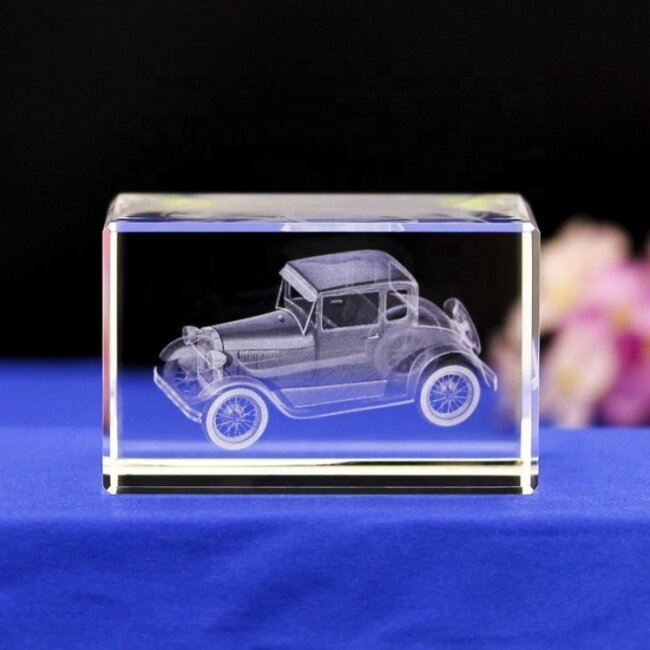 3D Laser Engraved Blank Small Antique Private Car Glass Cube Block Crystal Car Model