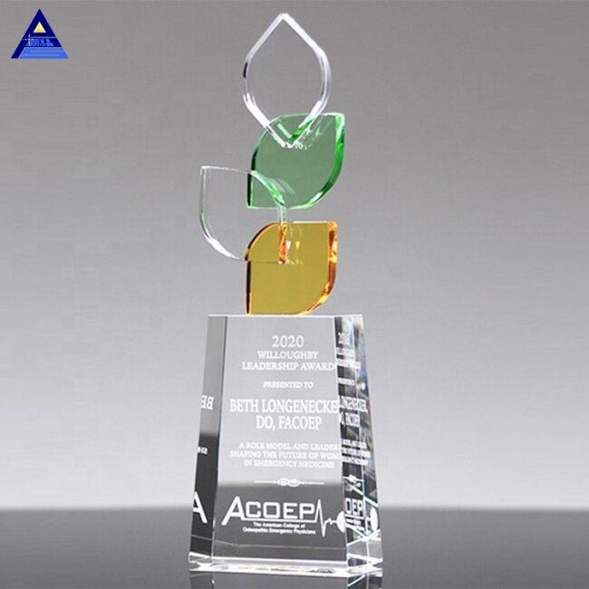 New Style Color Custom Crystal Leaf Shape Award Trophy