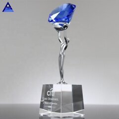 Trofeo de premio de zafiro de diamante de logro de cristal personalizado para regalo corporativo