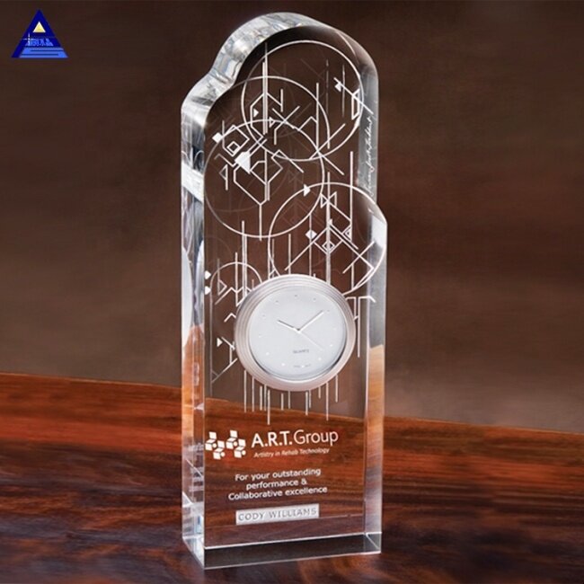 Personalized Optical Time Warp Award Trophy 3D Laser Antique Crystal Clock For Office Decorative
