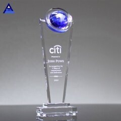Premio de globo terráqueo de cristal óptico con soporte