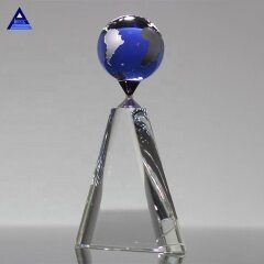 Centros de mesa de globo de mapa mundial de cristal de tamaño personalizado, globo terráqueo de cristal para regalos de empresa